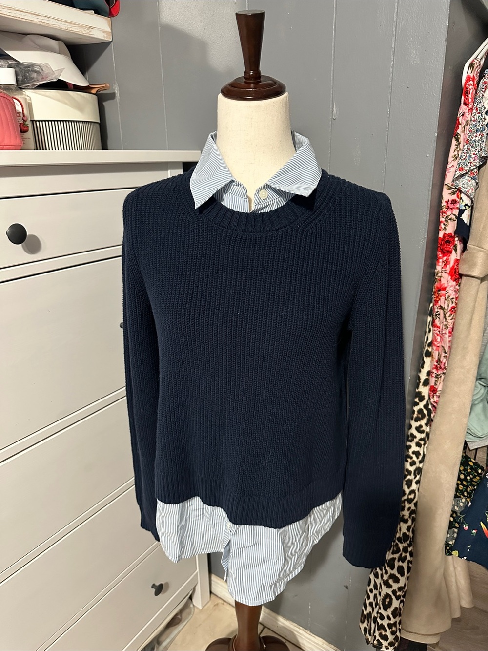 LOFT Navy Ribbed Crewneck Sweater